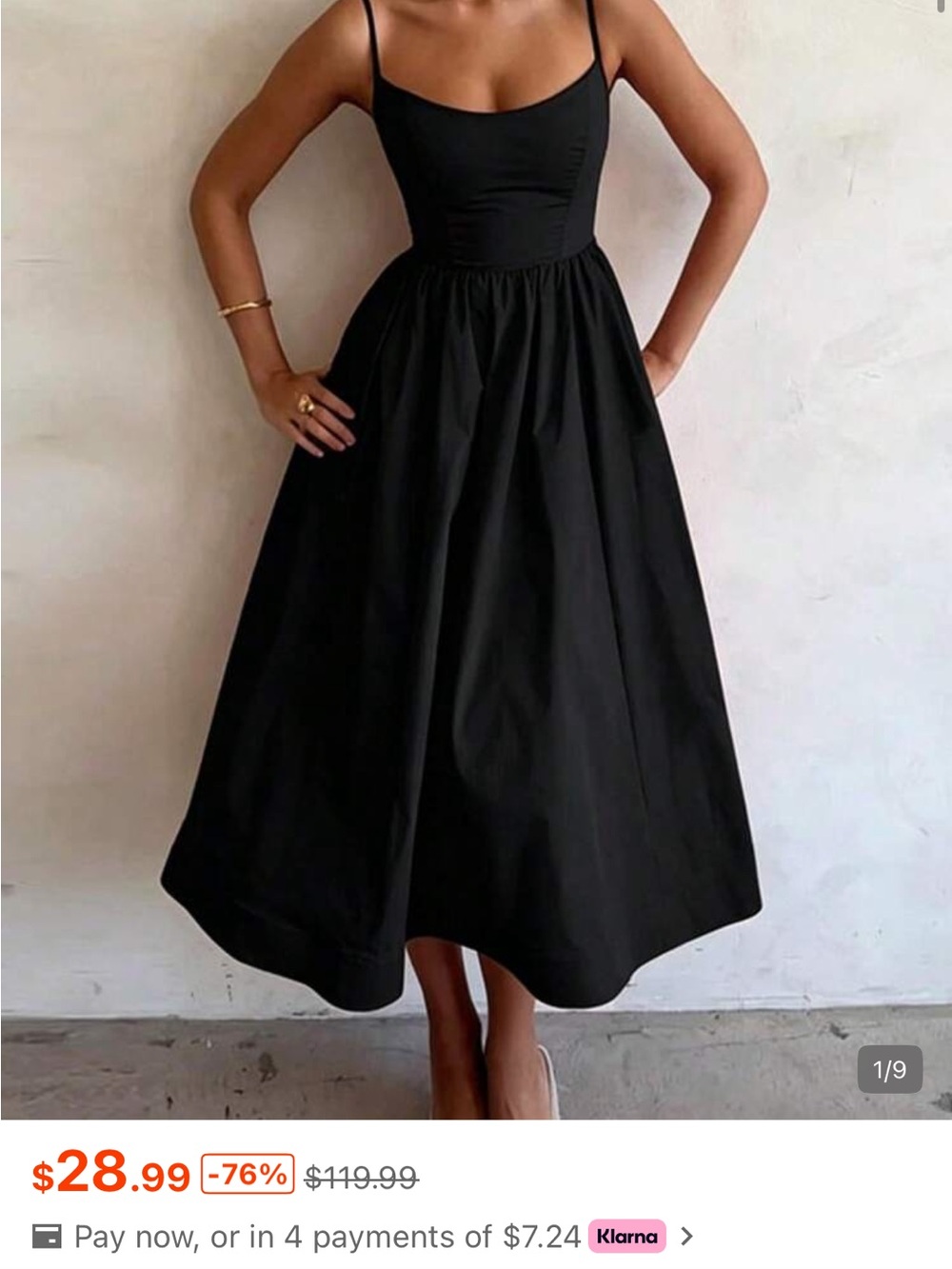 SHEIN Black Spaghetti Strap Midi Dress